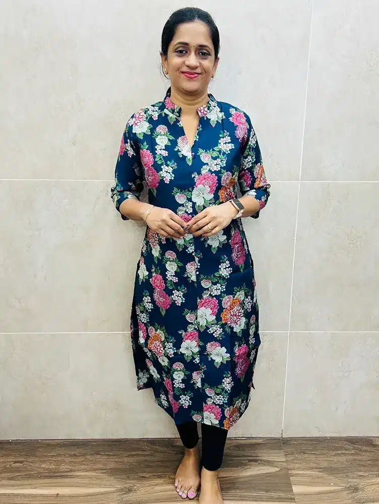 Printed premium silk cotton top (cotton lining) with all over Potli work (straight cut)