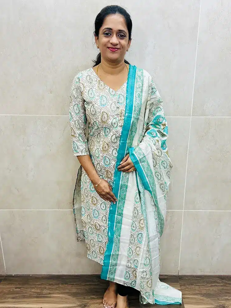 Printed muslin silk top (cotton lining) paired with printed muslin silk dupatta