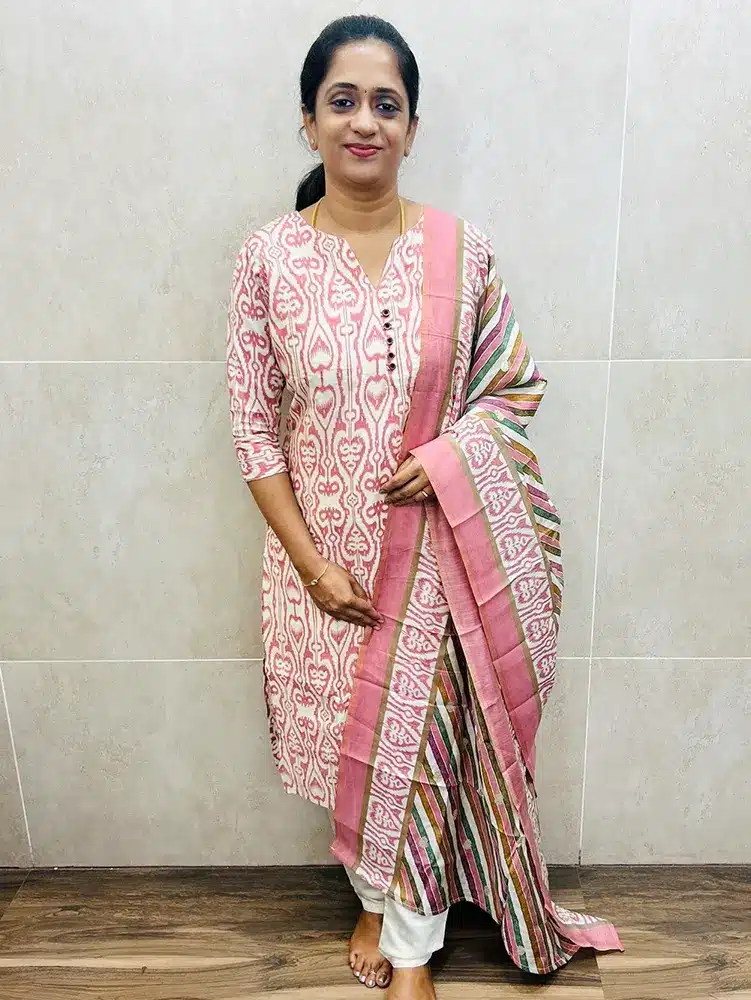 Printed premium muslin silk top (cotton lining) paired with printed muslin silk dupatta and silk bottom (straight cut)