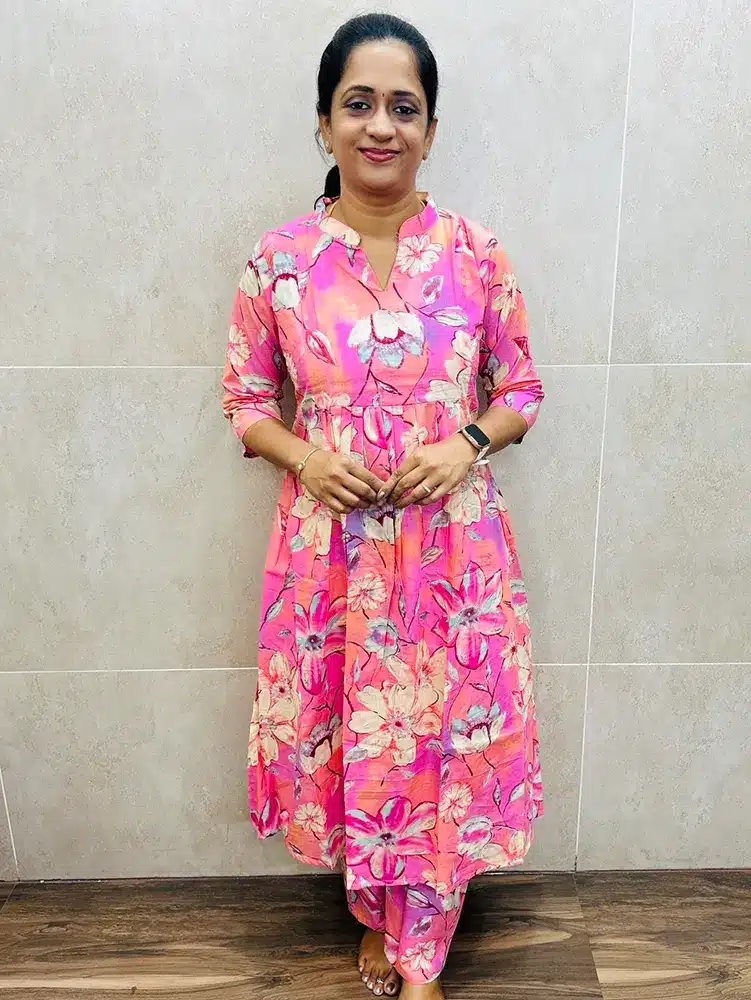 Printed soft mulcotton top (2-side pockets) paired with printed cotton bottom (straight cut)