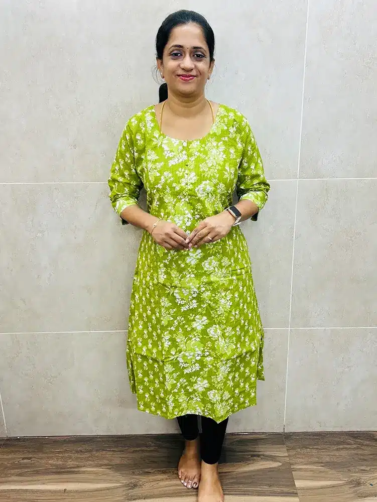 Printed Kantha cotton top (cotton lining) with Potli work on yoke (Aline pattern)