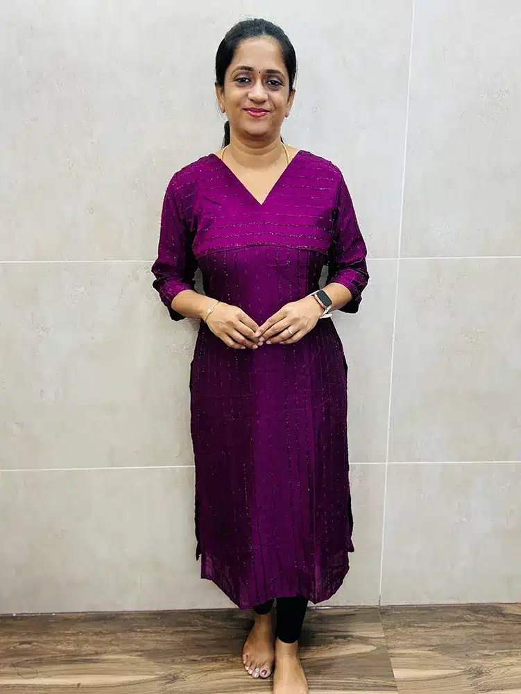 Majentha Purple - Soft crepe silk top (full crepe lining) with all over fancy thread weavings (straight cut)