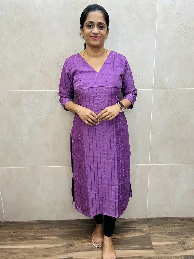 Lavendar - Soft crepe silk top (full crepe lining) with all over fancy thread weavings (straight cut)