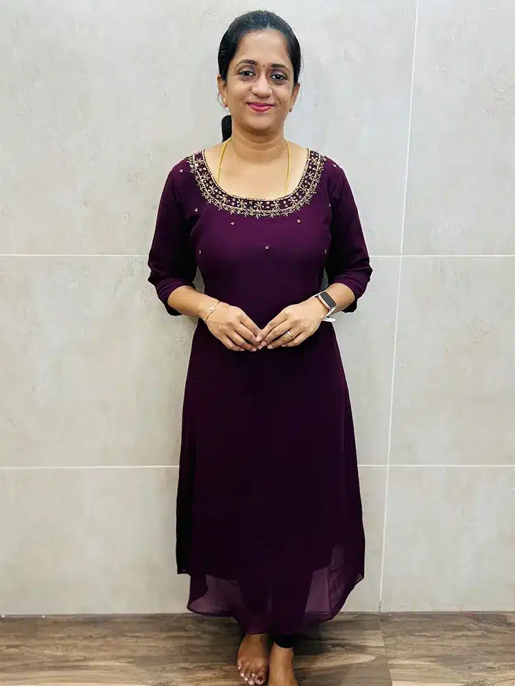 Georgette top (full crepe lining) with handwork on yoke (Aline pattern)