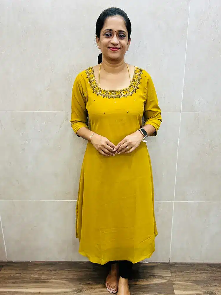 Georgette top (full crepe lining) with handwork on yoke (Aline pattern)