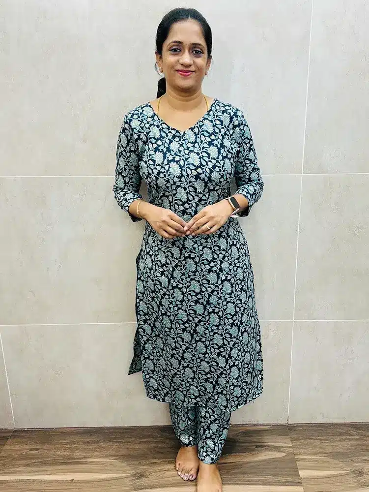 Blue - Printed cotton top paired with printed cotton bottom (straight cut)