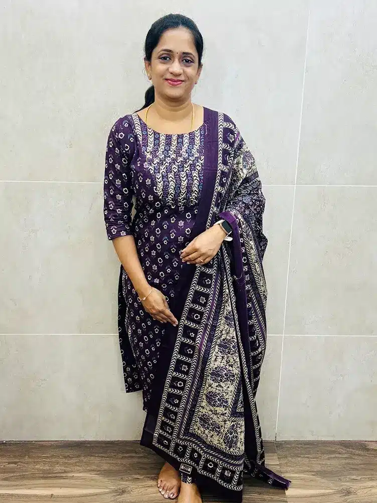 Handblock printed Jaipur cotton top (cotton lining) paired with printed cotton dupatta and cotton bottom (straight cut)