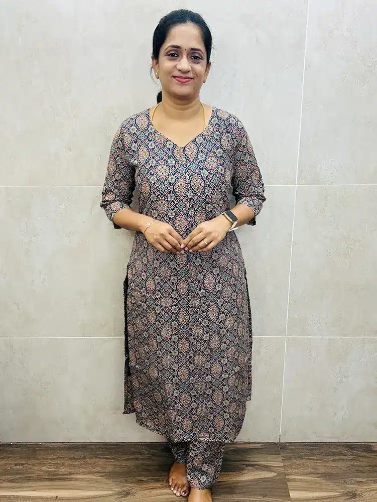 (Pattern 2- Blue)Ajrakh printed Rayon top paired with printed rayon bottom (straight cut)