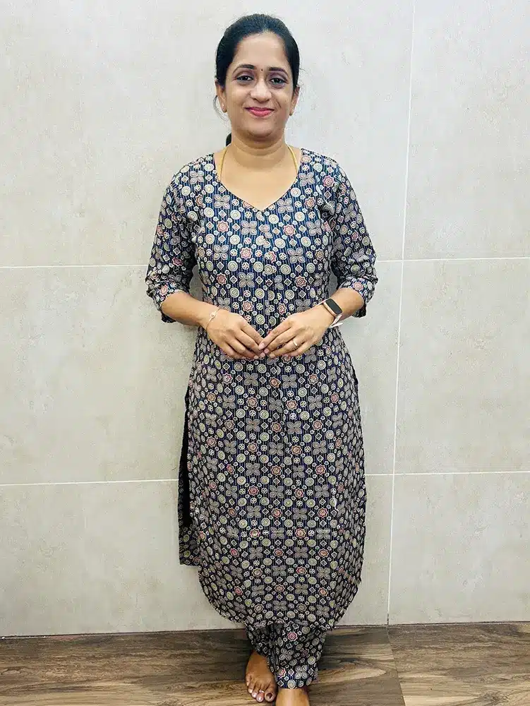 (Pattern 1 -Blue)Ajrakh printed Rayon top paired with printed rayon bottom (straight cut)