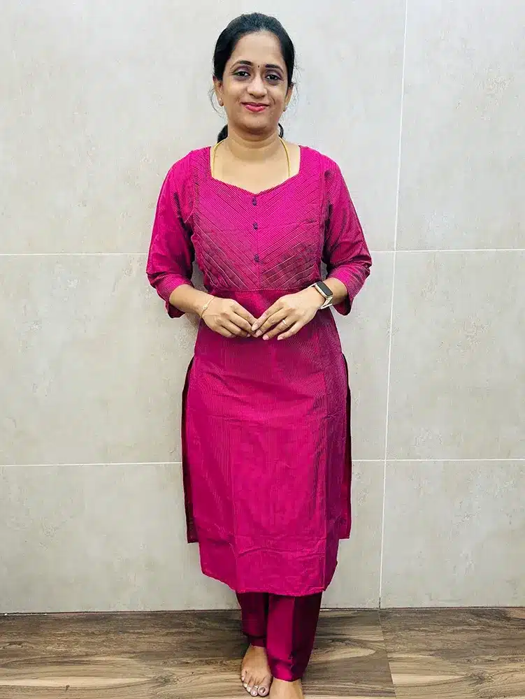 Premium silk cotton top with designer yoke pattern and all over stripe weaving paired with silk cotton bottom (straight cut)