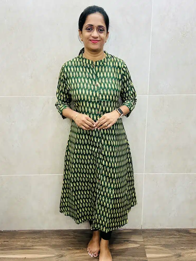 Ikkat printed cotton top with all over fancy buttons (Aline pattern)