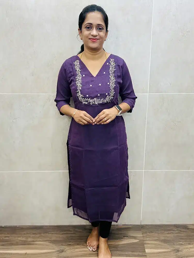 Soft Chanderi silk top (full crepe lining) with pearl handwork on yoke (straight cut)