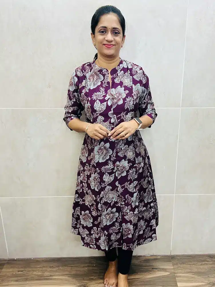 Printed muslin silk top (crepe lining) with all over fancy buttons (Aline pattern)