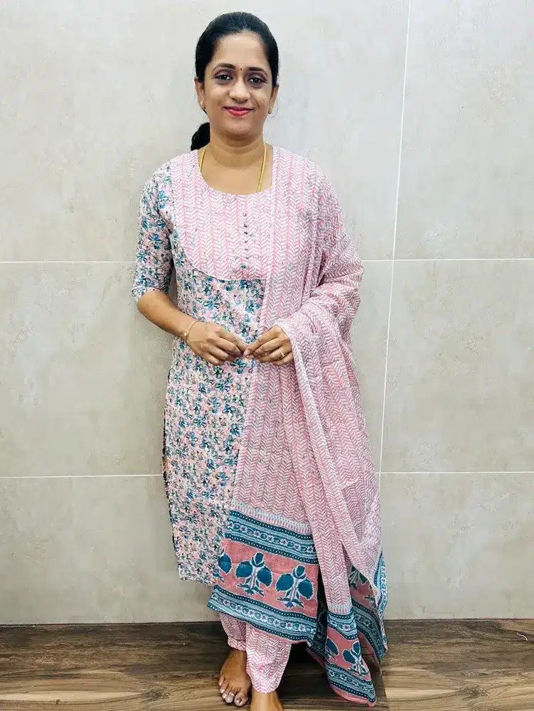 Printed Jaipur cotton top(cotton lining) paired with printed cotton dupatta and cotton bottom-1side pocket