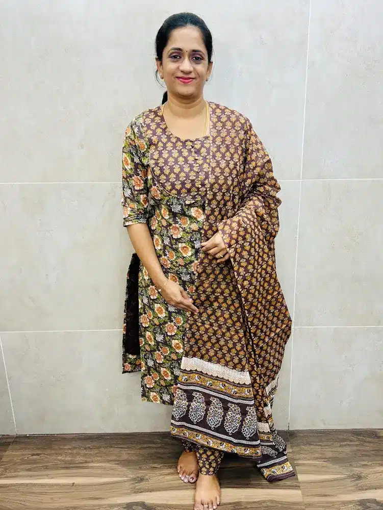 Printed Jaipur cotton top(cotton lining) paired with printed cotton dupatta and cotton bottom-1side pocket