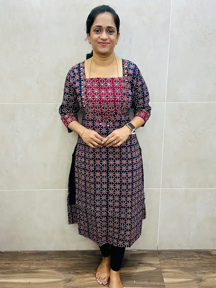 Blue - Ajrakh cotton top (cotton lining) with heavy handworked yoke (straight cut)