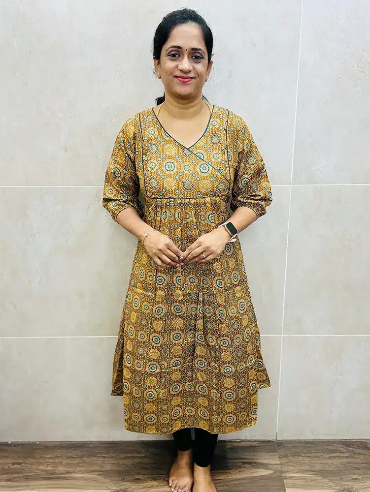 Ajrakh printed soft silk top (cotton lining) with pleated pattern (Aline pattern)