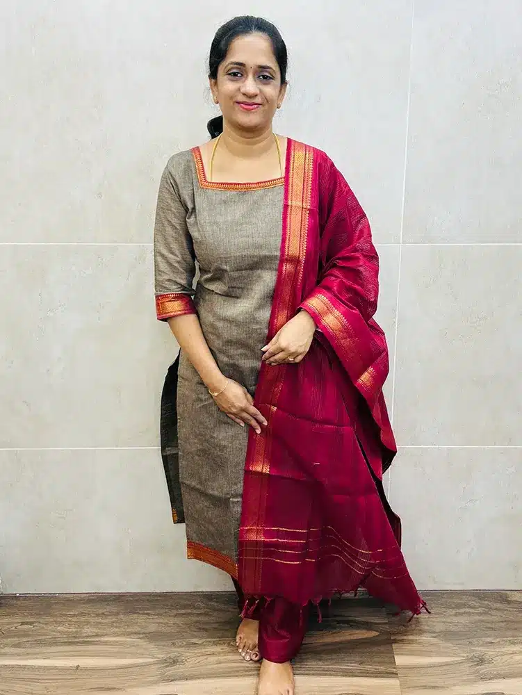 Pure Mangalagiri cotton top (cotton lining) paired with cotton dupatta and cotton bottom