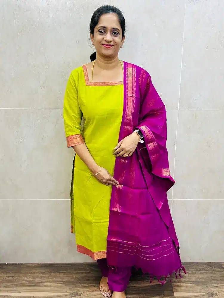 Pure Mangalagiri cotton top (cotton lining) paired with cotton dupatta and cotton bottom