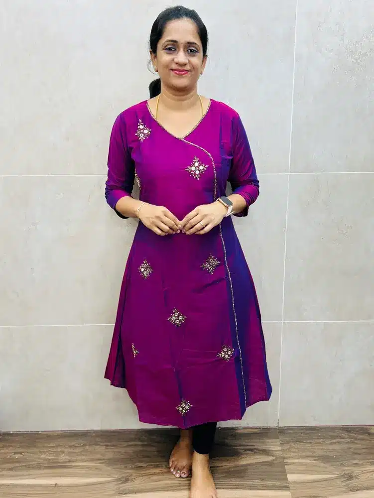(Majenta Purple)Premium silk cotton top(cotton lining) with exclusive handwork allover the top(Aline pattern)
