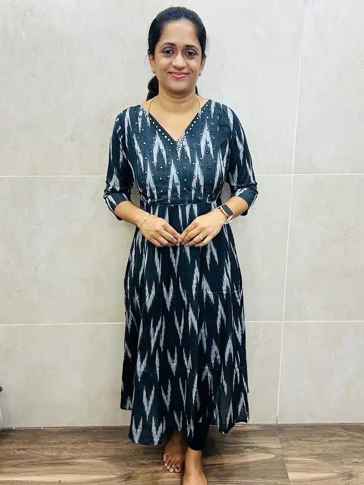 Pure Ikkat cotton top with handworked yoke (16 panel Anarkali)