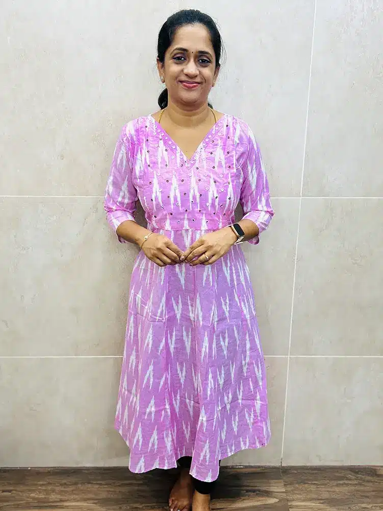 Pure Ikkat cotton top with handworked yoke (16 panel Anarkali)