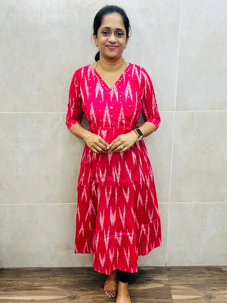 Pure Ikkat cotton top with handworked yoke (16 panel Anarkali)