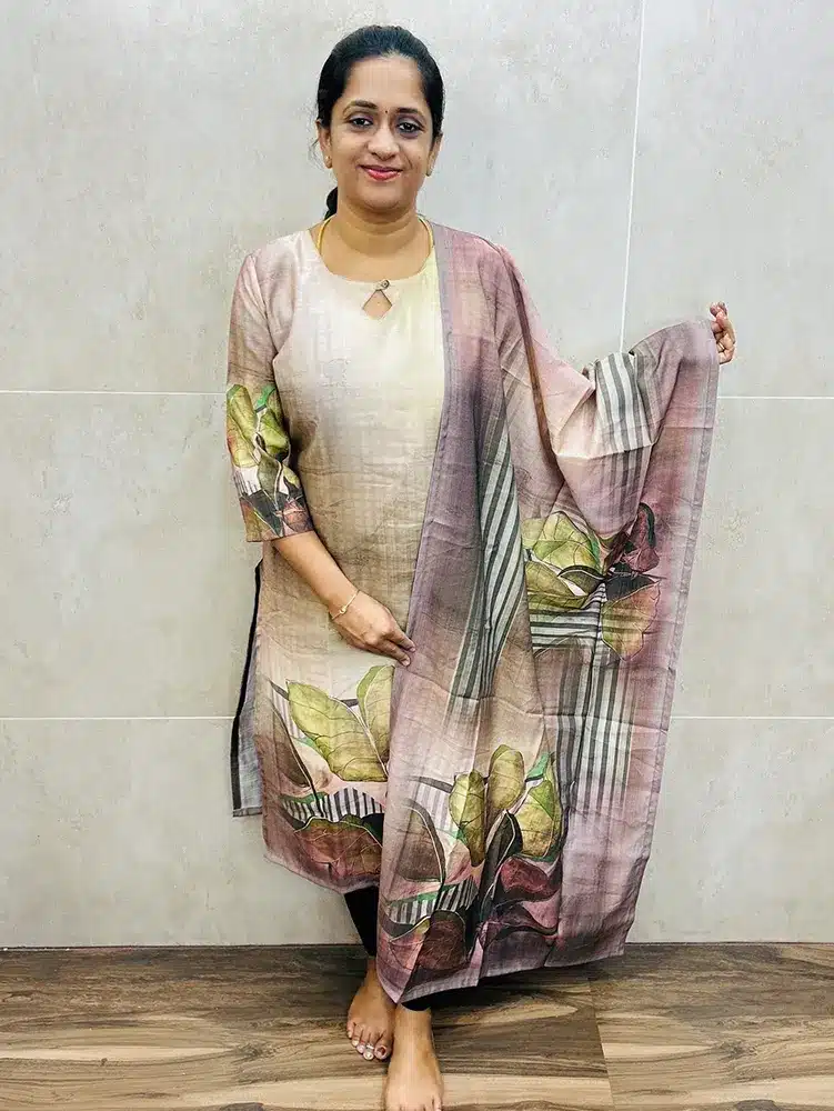 Digital printed Premium linen cotton top (cotton lining) paired with linen cotton dupatta