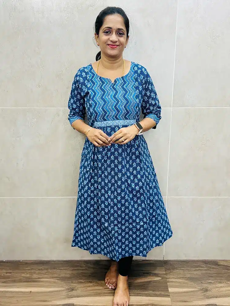 Handblock printed Kantha cotton top with cotton lining (Aline pattern)