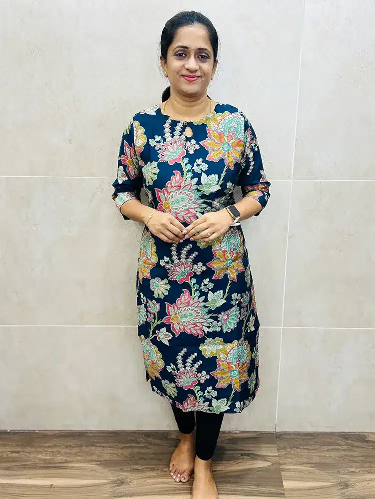 Premium printed soft silk cotton top (cotton lining) with fancy button on yoke (straight cut)