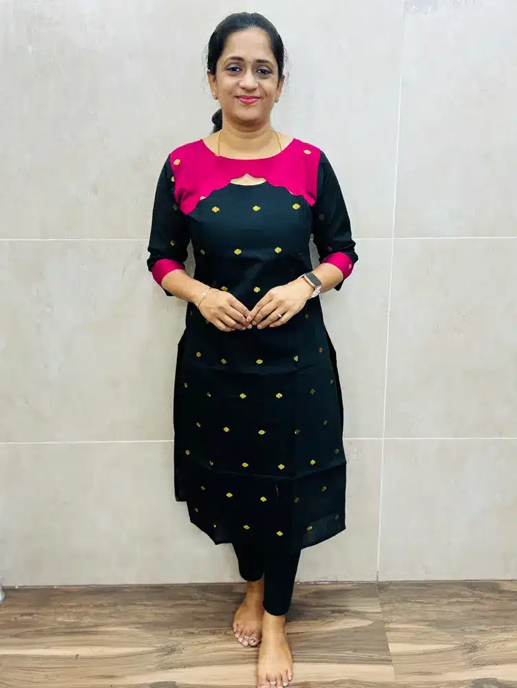 Premium silk cotton top(cotton lining) with allover zari woven buttas and scallop yoke(straight cut)