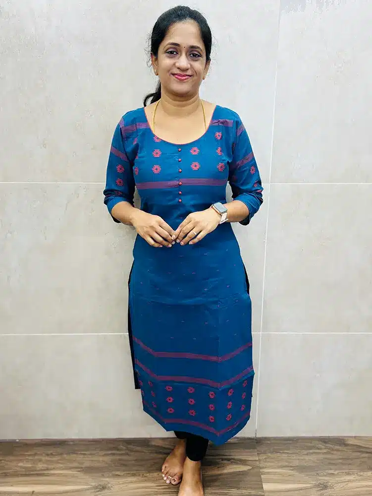 Pure handloom cotton top (cotton lining) with all over thread woven buttas and Potli work on yoke (straight cut)