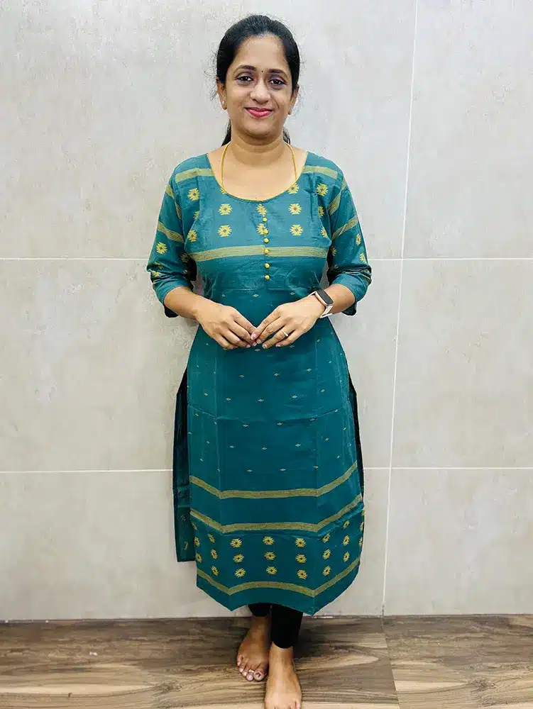 Pure handloom cotton top (cotton lining) with all over thread woven buttas and Potli work on yoke (straight cut)