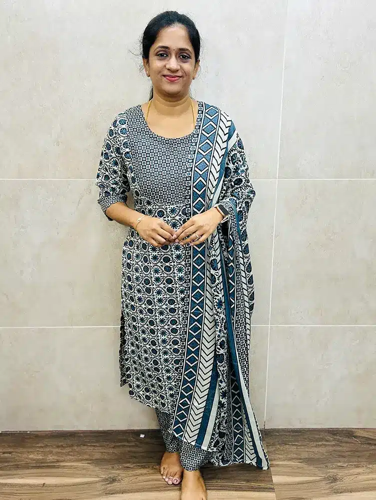 Batik printed Rayon top (crepe lining) paired with printed premium chiffon dupatta and rayon bottom (straight cut)