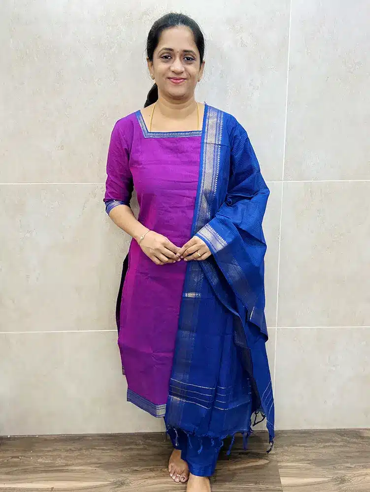 Pure Mangalagiri cotton top (cotton lining) paired with cotton dupatta and cotton bottom