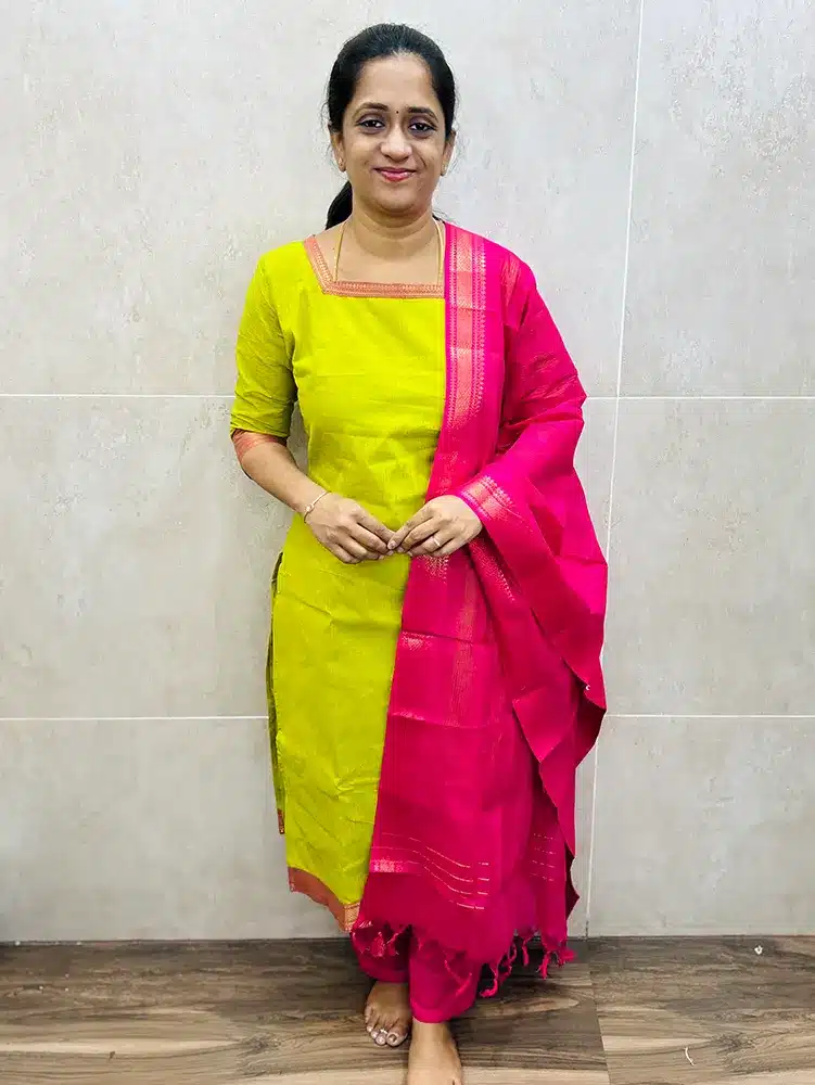 Pure Mangalagiri cotton top (cotton lining) paired with cotton dupatta and cotton bottom