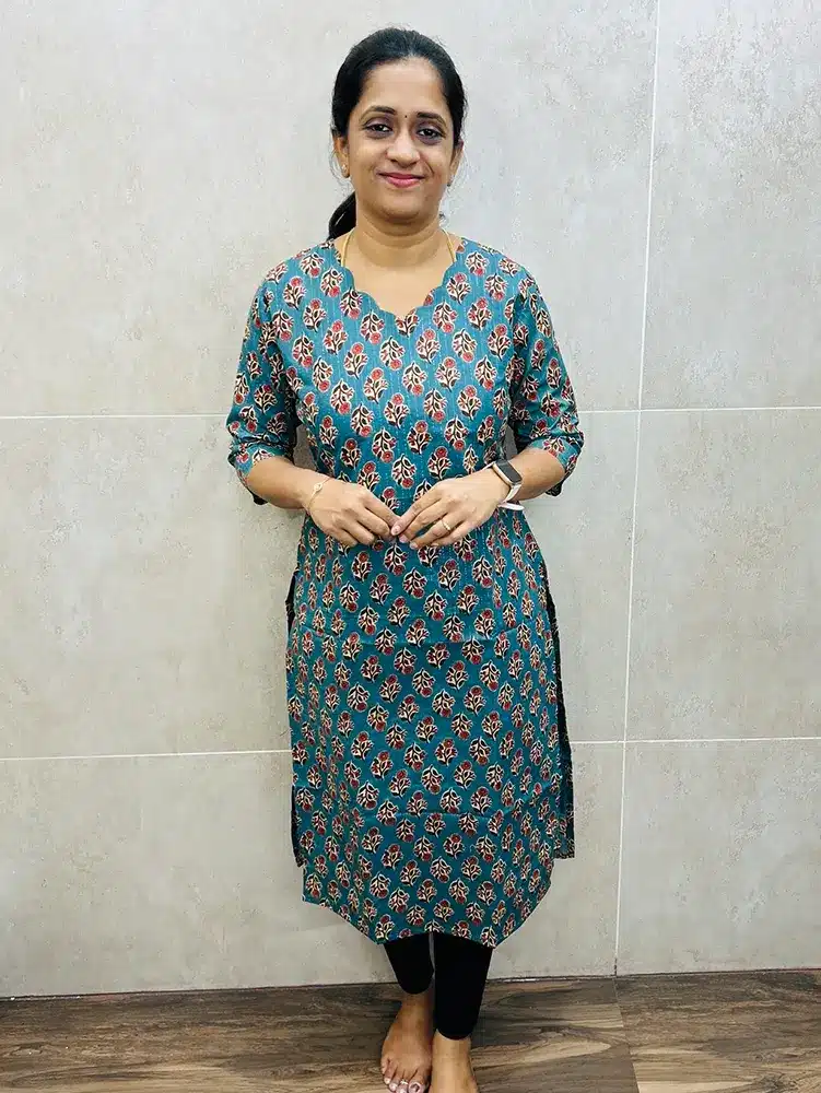 Printed cotton top (cotton lining) with all over silver thread weaving and scallop neck (straight cut)