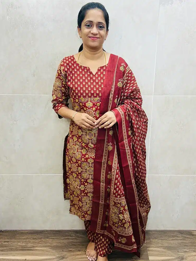 (Top and dupatta only) Ajrakh printed Jaipur cotton top (cotton lining) paired with printed cotton dupatta