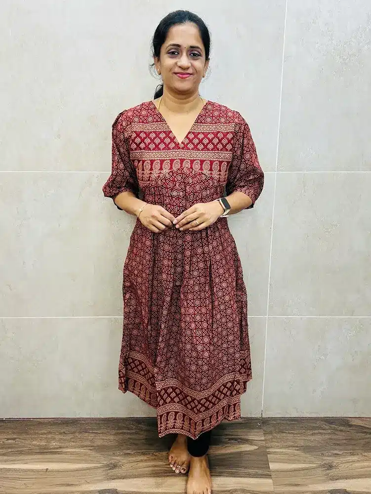 Brick red - Ajrakh printed cotton top with cotton lining (Alia cut pattern)