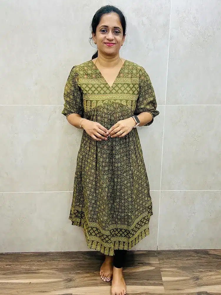 Mehandi Green - Ajrakh printed cotton top with cotton lining (Alia cut pattern)