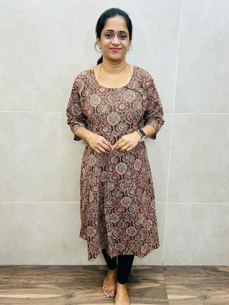 Ajrakh printed cotton top (cotton lining) with fancy buttons on yoke (Anarkali pattern)