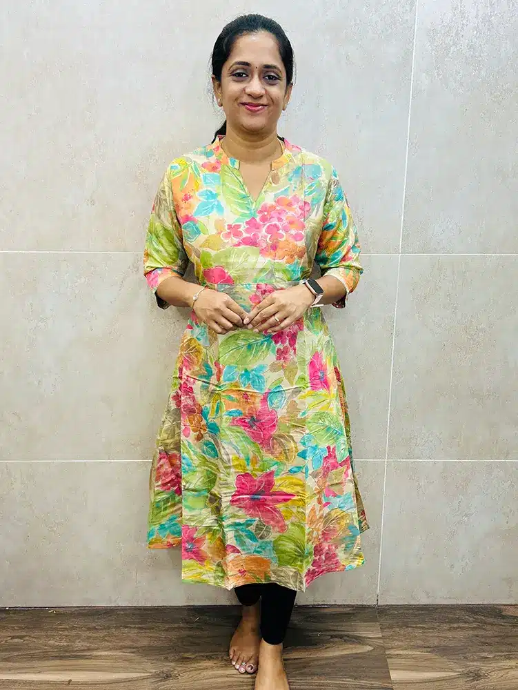 (Pattern -1)Premium printed muslin silk top with cotton lining (Anarkali pattern)