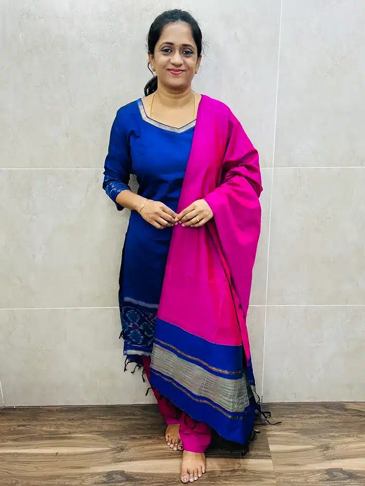 Blue - Premium Pochampally handloom silk cotton top (cotton lining) paired with silk cotton dupatta and silk bottom (straight cut)