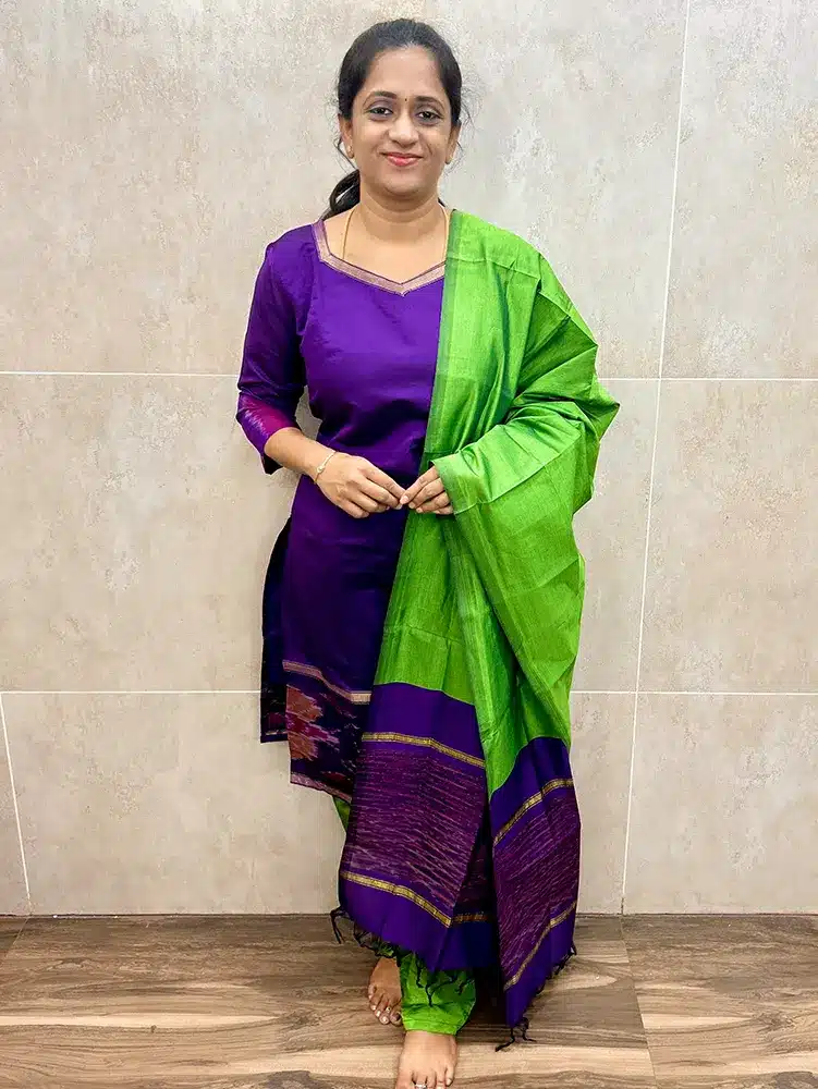 Violet - Premium Pochampally handloom silk cotton top (cotton lining) paired with silk cotton dupatta and silk bottom (straight cut)