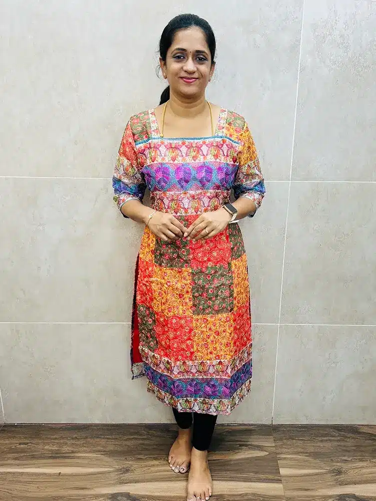 Printed soft Kota top (crepe lining) with all over phulkari embroidered work (straight cut)