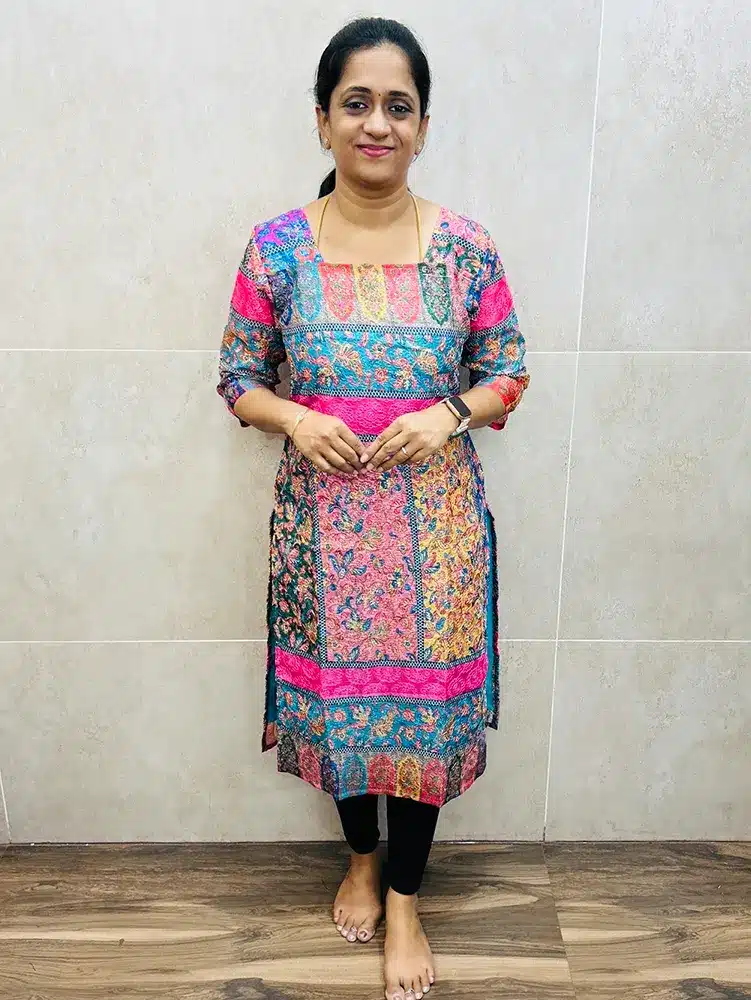 Printed soft Kota top (crepe lining) with all over phulkari embroidered work (straight cut)