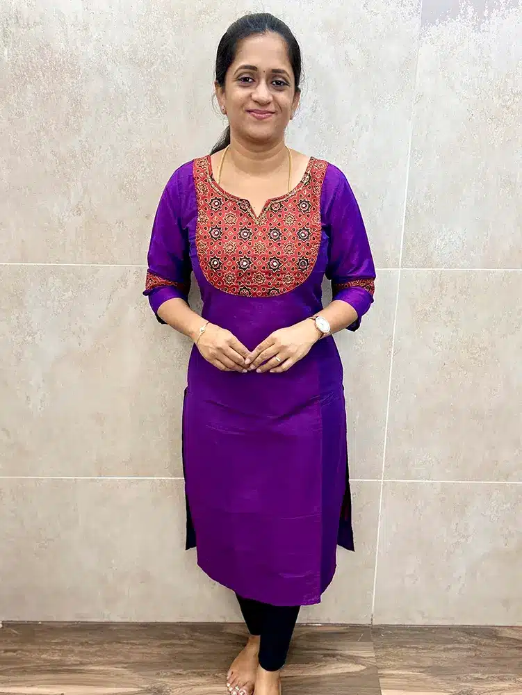 Violet - Premium silk cotton top (cotton lining) with handworked Ajrakh patchwork on yoke (straight cut)
