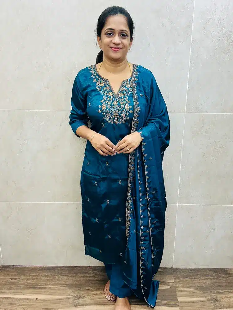 Soft silk top (full crepe lining) with embroidered yoke paired with embroidered soft silk dupatta and silk bottom (straight cut)