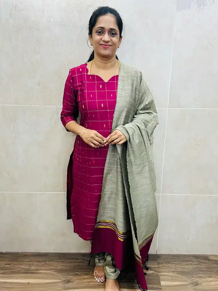 Majentha Pink - Premium semi Raw silk top (cotton lining) with allover zari woven buttas paired with semi raw silk dupatta and silk bottom (free size)