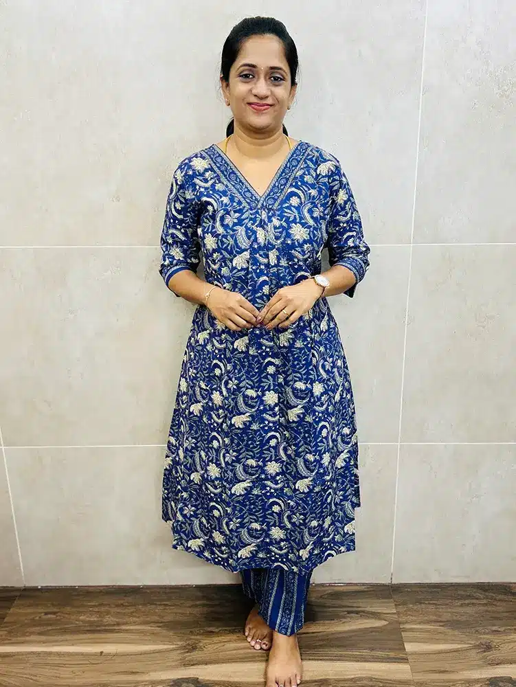 Printed Jaipur cotton top (Aline with 1-side pocket) paired with printed cotton bottom (straight cut)